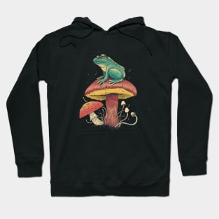 Frog sat on Mushroom Cottagecore Goblincore Forest Hoodie